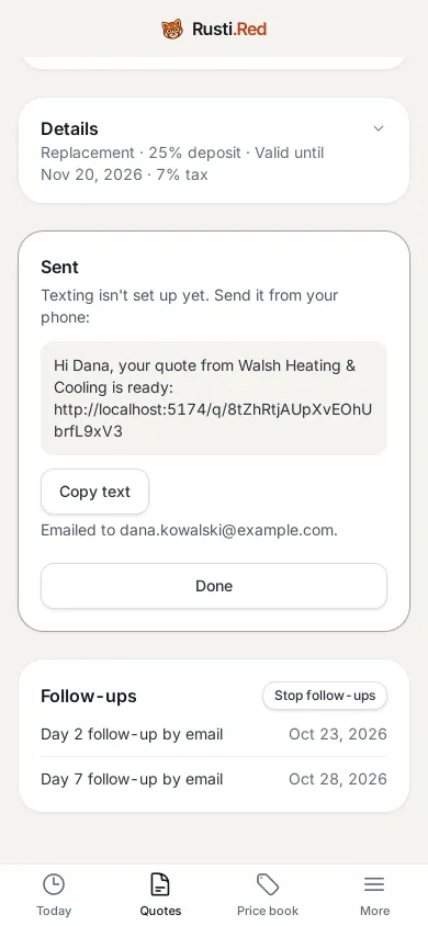 Sent, with follow-ups booked