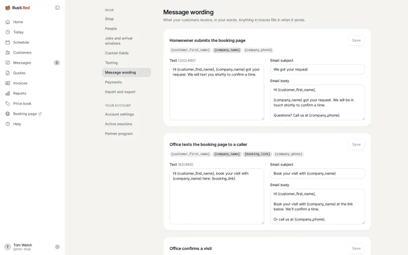 Message wording