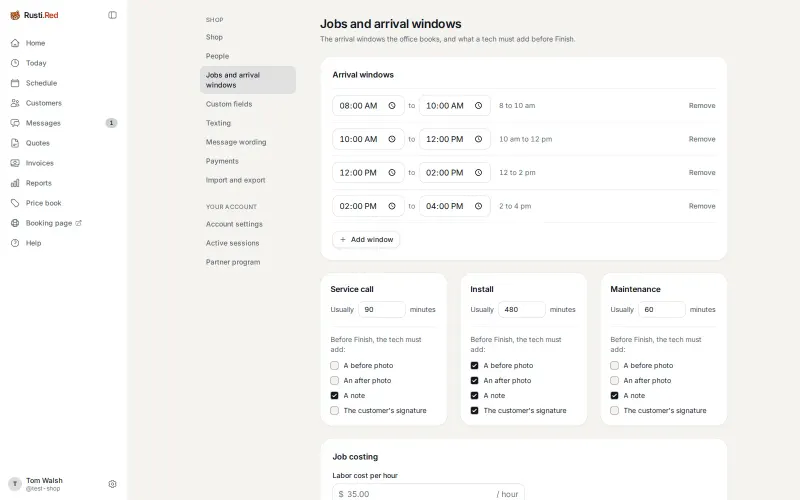 Jobs and arrival windows